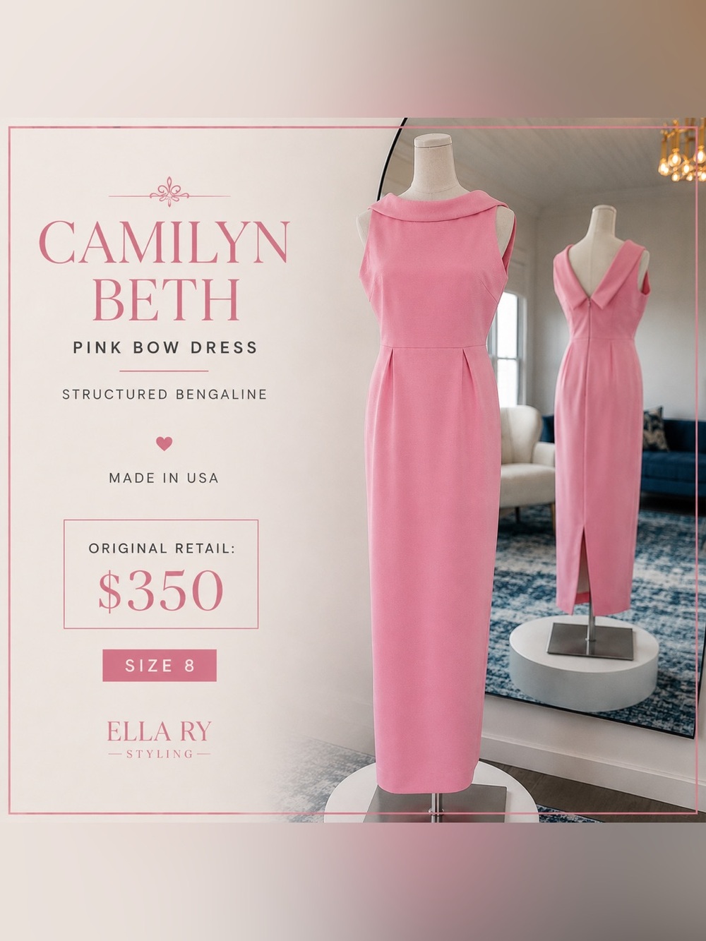 Camilyn Beth Pink Bow Bengaline Dress | Size 8